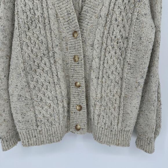 MJ Carroll Sweater Mens Large Beige Cable Knit Button Front Cardigan Hong Kong - Picture 6 of 12